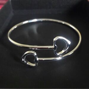 Elegant Sterling Silver Heart Open Cuff Bracelet